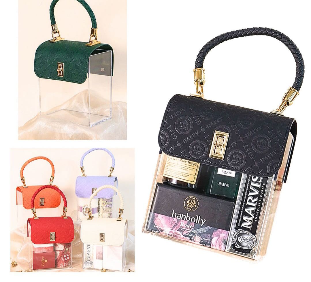 صندوق الهدايا والمكياج اكرليك وشمواه على شكل حقيبة