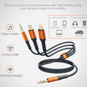 كابل صوت AUX شامل 3 في 1