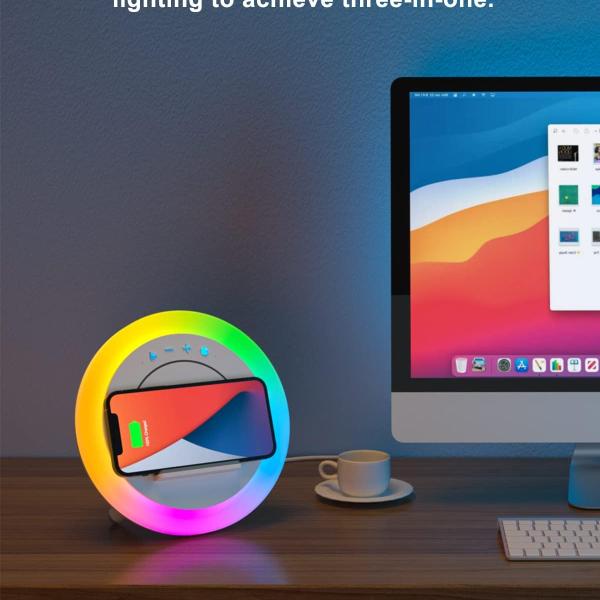 ساعة منبه مع سماعة بلوتوث مضيئة مع راديو مع شاحن ويرلس