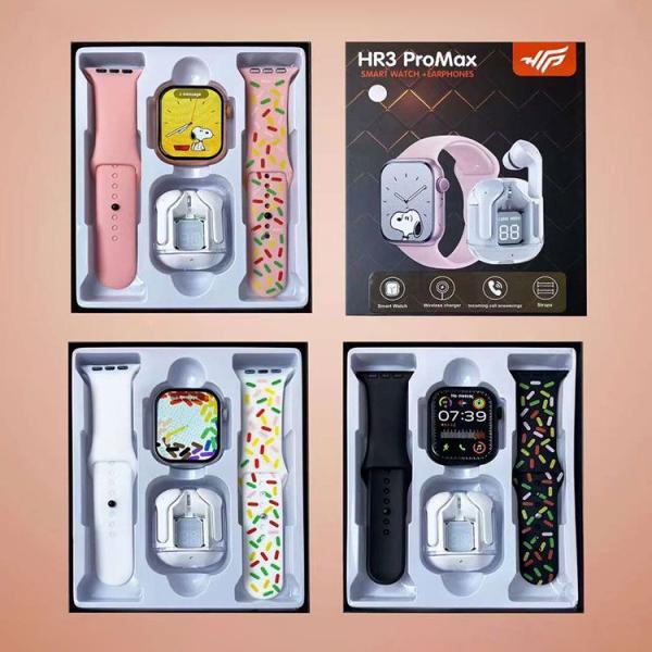 بكج هدية راقي ساعة سمارت مع سماعات اذن لاسلكية شحن متوفر عدة اللوان