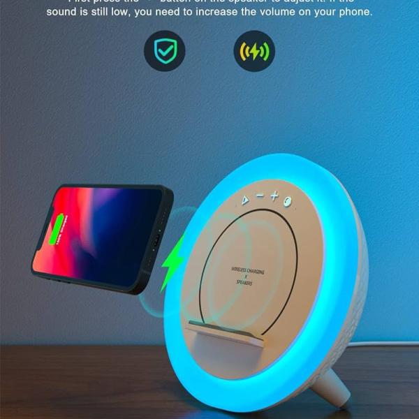 ساعة منبه مع سماعة بلوتوث مضيئة مع راديو مع شاحن ويرلس