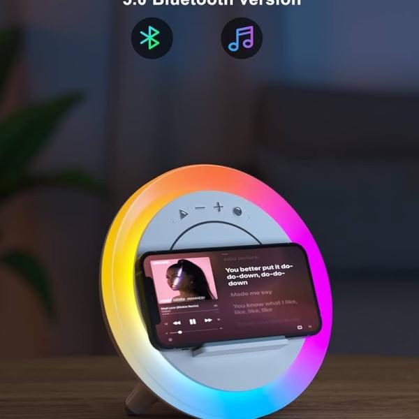 ساعة منبه مع سماعة بلوتوث مضيئة مع راديو مع شاحن ويرلس