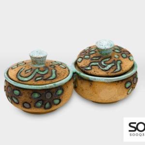 صحون زيت وزعتر مشغولات خزفية خط عربي