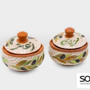 صحن زيت وزعتر مشغولات خزفية غصن زيتون