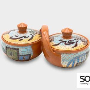 طقم فطور زيت وزعتر مشغولات خزفية قرية