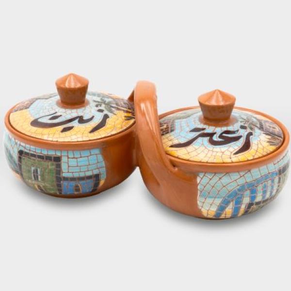 طقم فطور زيت وزعتر مشغولات خزفية قرية