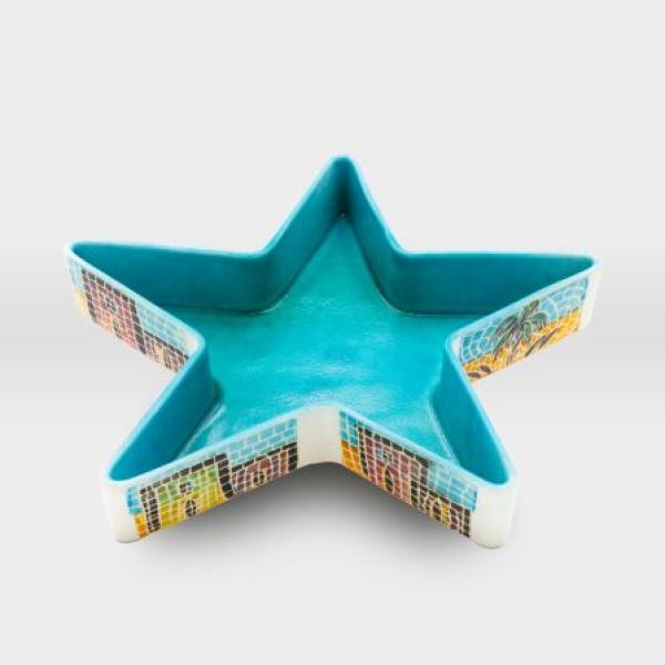 صحن نجمة مشغولات خزفية فيروزي