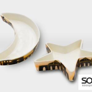 طقم صحون نجمة و هلال مشغولات خزفية قرية