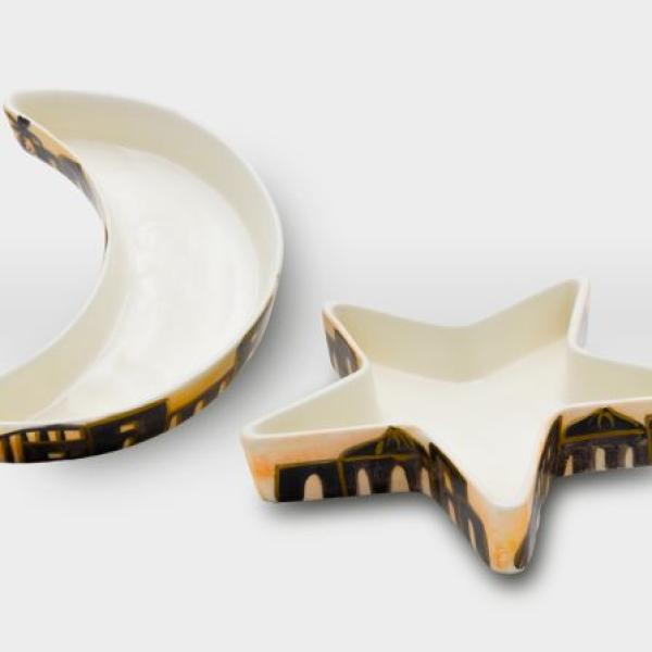 طقم صحون نجمة و هلال مشغولات خزفية قرية