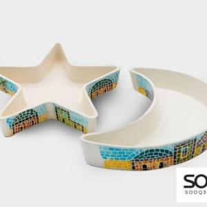 طقم صحون نجمة و هلال مشغولات خزفية قرية