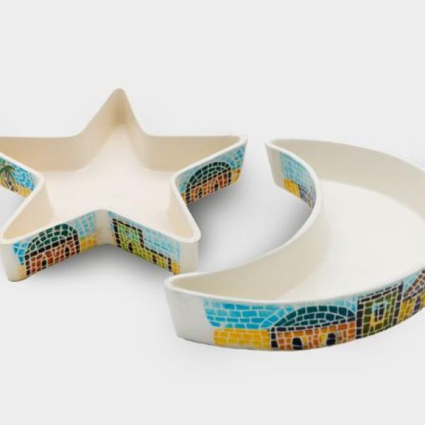طقم صحون نجمة و هلال مشغولات خزفية قرية