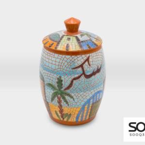 علبة سكر مشغولات خزفية قرية ونخلة