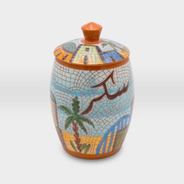 علبة سكر مشغولات خزفية قرية ونخلة