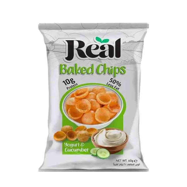 ريل نيوترشن شيبس بروتين لبن و خيار 60 غ