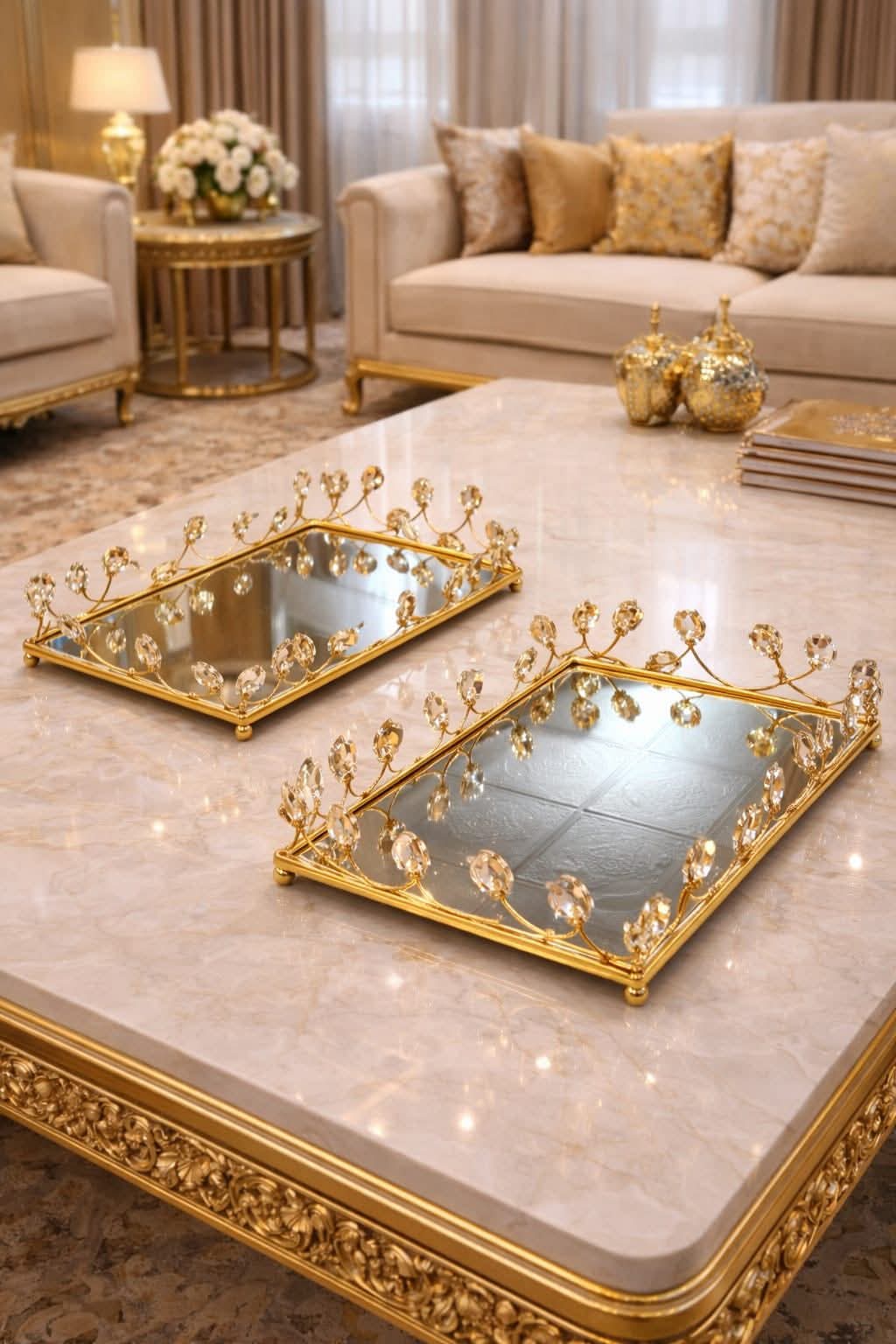 طقم صواني المرايا الكريستال