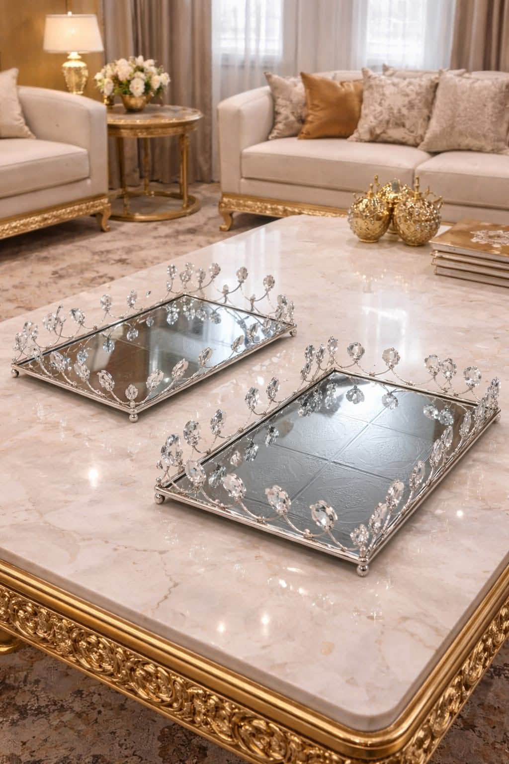 طقم صواني المرايا الكريستال