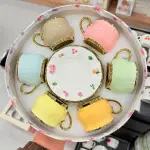 طقم فناجين قهوة سيراميك بألوان الباستيل والحواف الذهبية