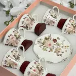 طقم فناجين شاي سيراميك بنقشة الزهور