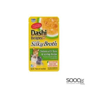 مكافئة للقطط DASHI DELIGHTS SILKY BROTH CHICKEN WITH TUNA & SCALLOP RECIPE INABA