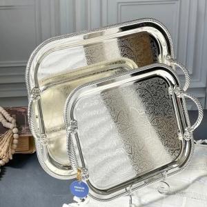 طقم صواني الضيافة الفضية قطعين