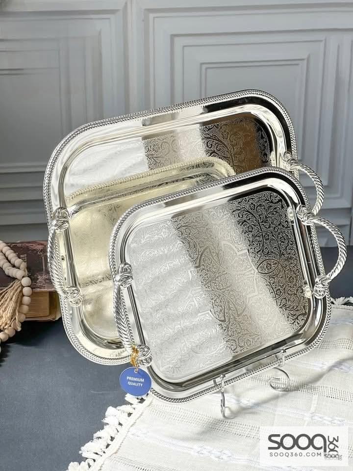 طقم صواني الضيافة الفضية قطعين