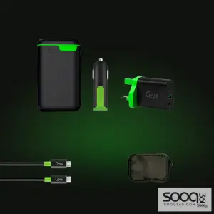 عرض- بكج (بطارية 10000 ملي أمبير + شاحن جداري ميني بي دي + فايبر شاحن سيارة + كيابل كلاسيك (تايب سي + مايكرو) + محفظة)