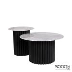 طقم طاولة وسط قطعتين رخام صناعي رمادي 90x90 + 50x50 قاعدة معدنيه معالجه بصبغ حراري مع رف سفلي