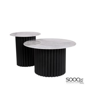 طقم طاولة وسط قطعتين رخام صناعي رمادي 90x90 + 50x50 قاعدة معدنيه معالجه بصبغ حراري مع رف سفلي