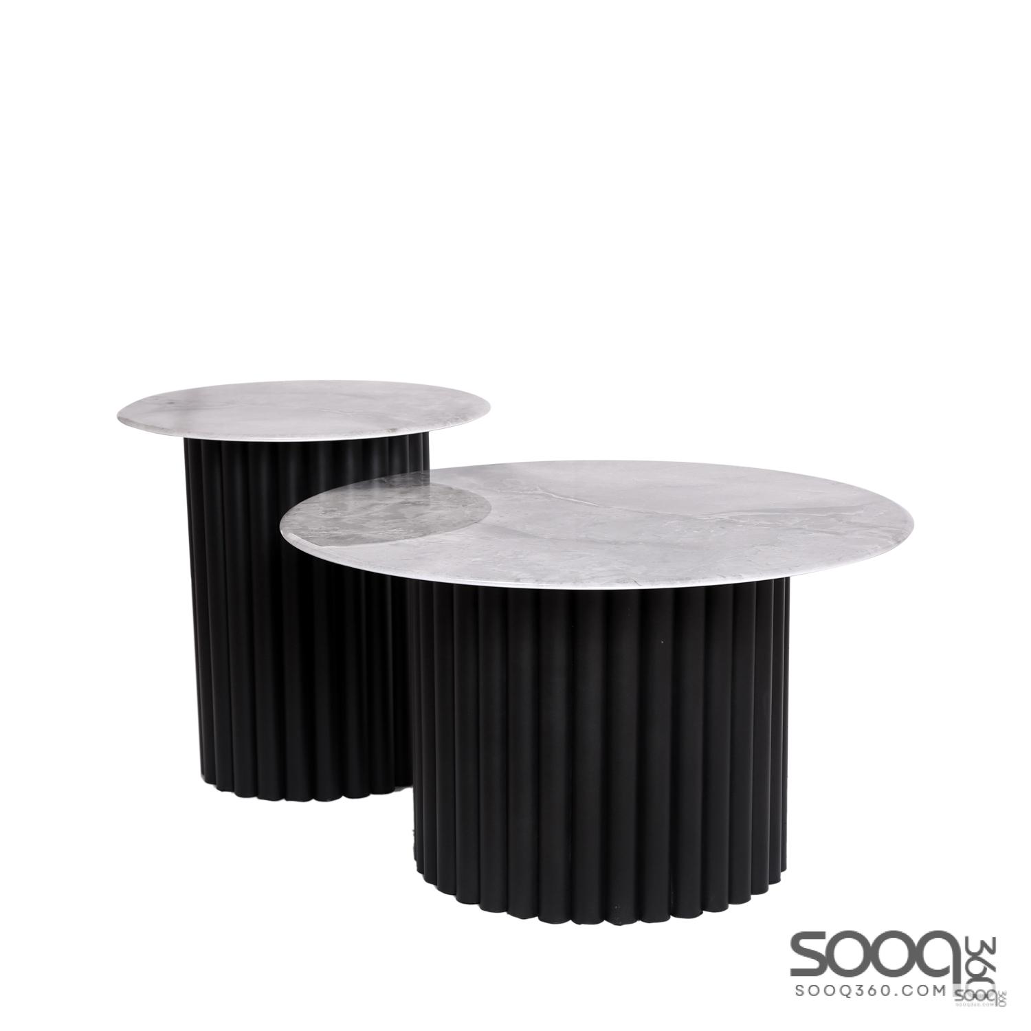 طقم طاولة وسط قطعتين رخام صناعي رمادي 90x90 + 50x50 قاعدة معدنيه معالجه بصبغ حراري مع رف سفلي