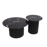 طقم طاولة وسط قطعتين رخام صناعي اسود 70x70 + 50x50 قاعدة معدنيه معالجه بصبغ حراري