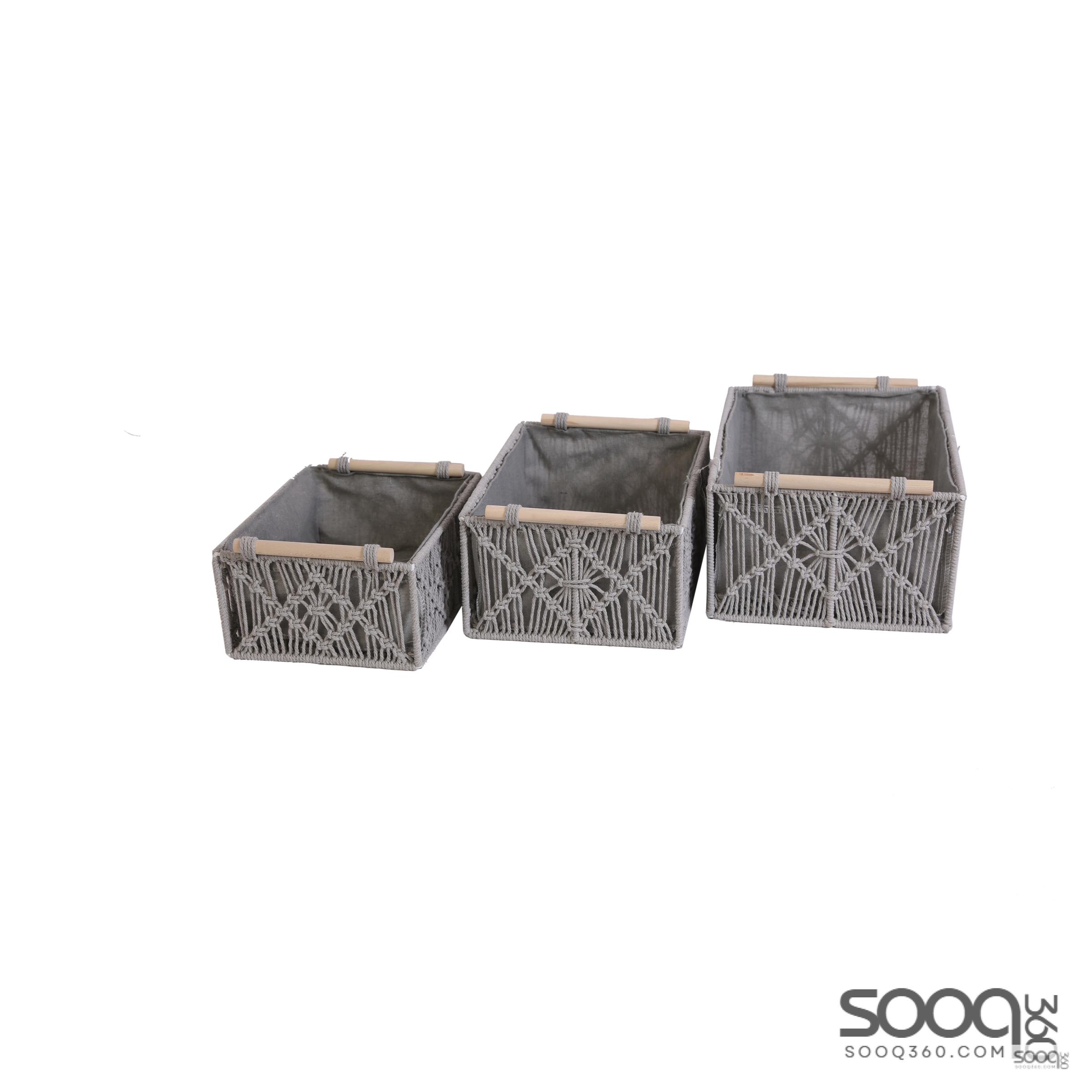 طقم سلة تخزين 3 قطع رمادي كبير وسط صغير