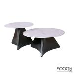 طقم طاولة وسط قطعتين رخام صناعي ابيض 80x80 + 50x50 قاعدة معدنيه معالجه بصبغ حراري