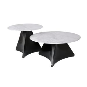 طقم طاولة وسط قطعتين رخام صناعي رمادي 80x80 + 50x50 قاعدة معدنيه معالجه بصبغ حراري