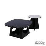 طقم طاولة وسط قطعتين رخام صناعي رمادي 80x80 + 50x50 قاعدة معدنيه معالجه بصبغ حراري مع رف سفلي