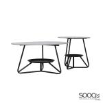 طقم طاولة وسط قطعتين رخام صناعي رمادي 80x80 + 50x50 قاعدة معدنيه معالجه بصبغ حراري مع رف سفلي