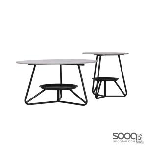 طقم طاولة وسط قطعتين رخام صناعي رمادي 80x80 + 50x50 قاعدة معدنيه معالجه بصبغ حراري مع رف سفلي