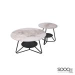 طقم طاولة وسط قطعتين رخام صناعي رمادي 80x80 + 50x50 قاعدة معدنيه معالجه بصبغ حراري مع رف سفلي