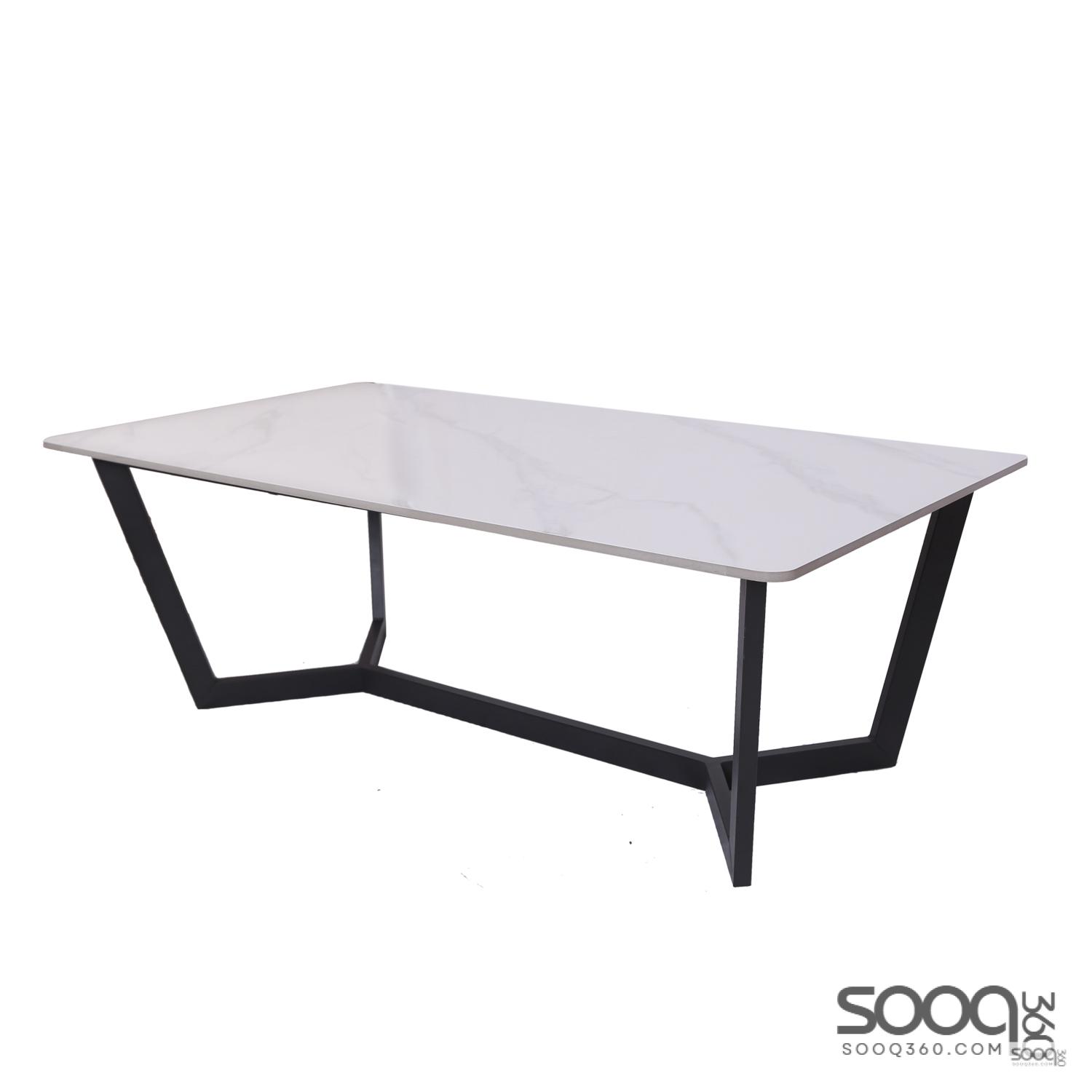 طاولة وسط رخام صناعي لون ابيض 120x60سم قاعدة معدنيه معالجه بصبغ حراري