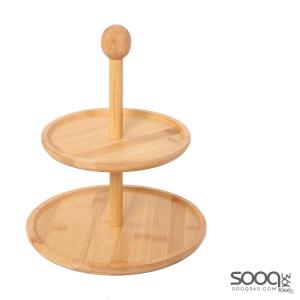 ستاند تقديم طبقتين 20سم + 25سم مصنوع من خشب البامبو الطبيعي