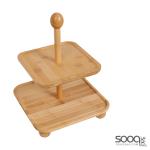 ستاند تقديم طبقتين 20سم + 25سم مصنوع من خشب البامبو الطبيعي