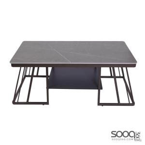 طاولة وسط رخام صناعي لون رمادي 120x60سم قاعدة معدنيه معالجه بصبغ حراري