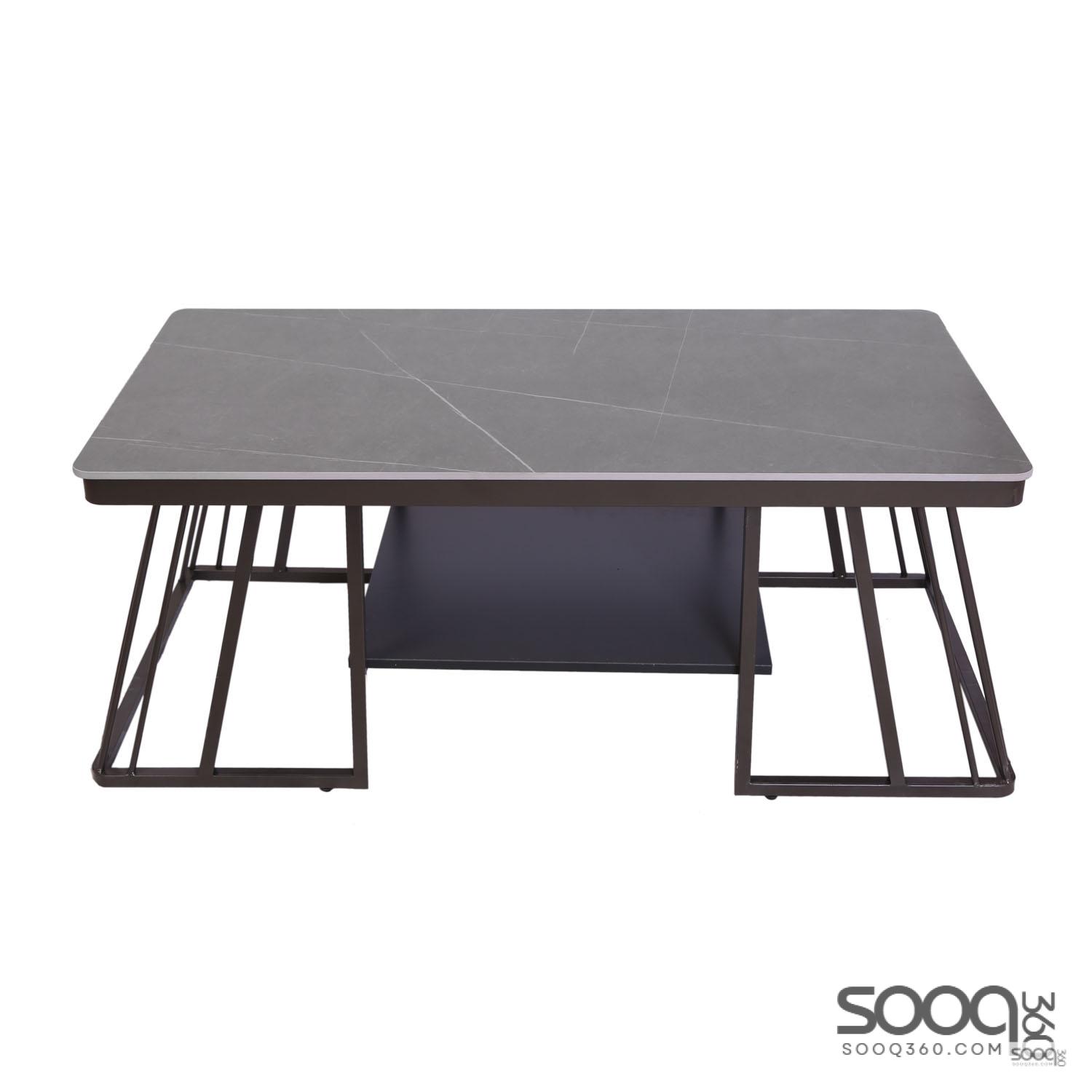 طاولة وسط رخام صناعي لون رمادي 120x60سم قاعدة معدنيه معالجه بصبغ حراري