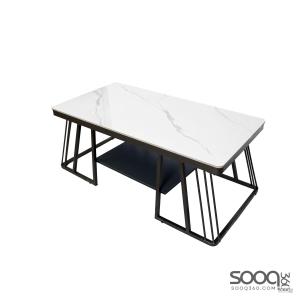 طاولة وسط رخام صناعي لون ابيض 120x60سم قاعدة معدنيه معالجه بصبغ حراري