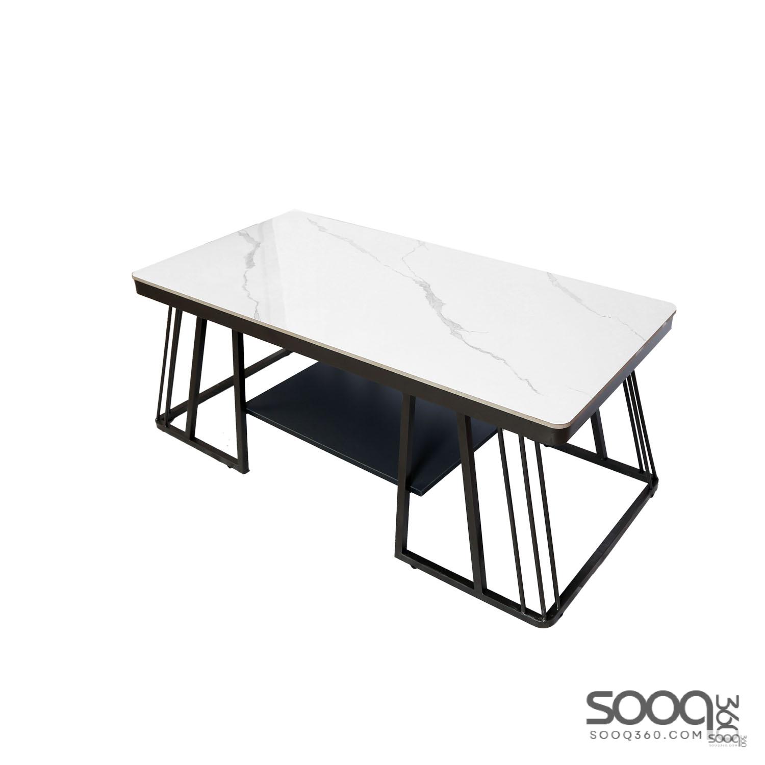 طاولة وسط رخام صناعي لون ابيض 120x60سم قاعدة معدنيه معالجه بصبغ حراري