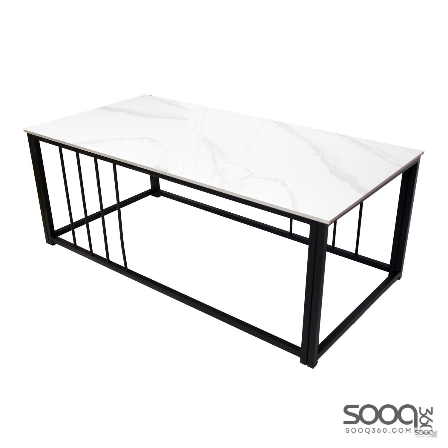 طاولة وسط رخام صناعي لون ابيض 120x60سم قاعدة معدنيه معالجه بصبغ حراري