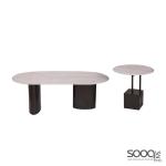 طقم طاولة وسط قطعتين رخام صناعي رمادي 120x60 + 50x50 قاعدة معدنيه معالجه بصبغ حراري مع رف سفلي