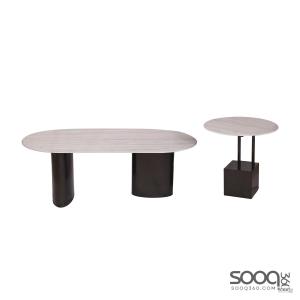 طقم طاولة وسط قطعتين رخام صناعي رمادي 120x60 + 50x50 قاعدة معدنيه معالجه بصبغ حراري مع رف سفلي