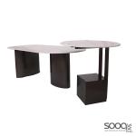 طقم طاولة وسط قطعتين رخام صناعي رمادي 120x60 + 50x50 قاعدة معدنيه معالجه بصبغ حراري مع رف سفلي