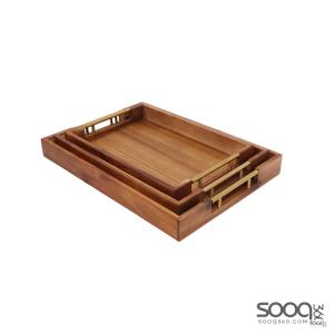 طقم صينيه 3 قطع مصنوع من خشب البامبو الطبيعي