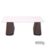 طاولة وسط رخام صناعي لون ابيض 120x60سم قاعدة جلد مطرز بني